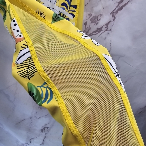 Zyia Leggings Women 6 8 Yellow Crop Floral High Rise Mesh Reflective Light N - Picture 10 of 13